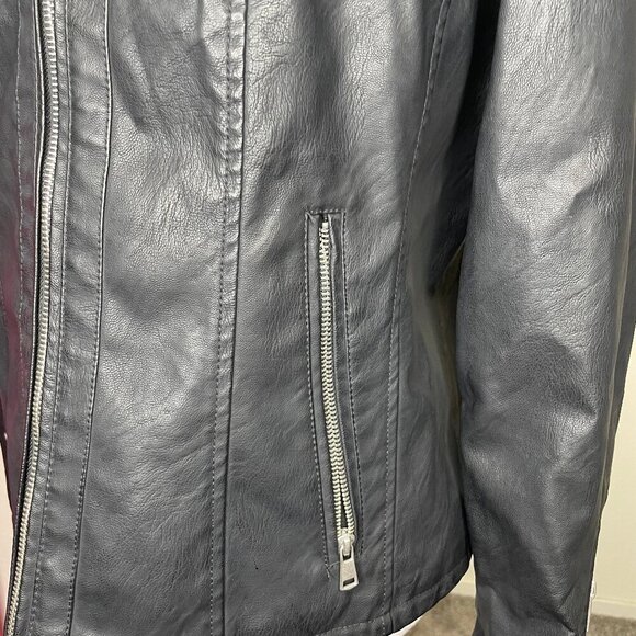 Baccini Women's Faux Leather Aviator Jacket Black Fur Collar Full Zip Size Large - Picture 5 of 11